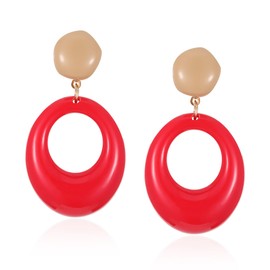 Anmpab 70s Earrings for Women Acrylic Geometric Hollow Earring Retro Disco Dangle Earrings Jewelry Accessories (Red)