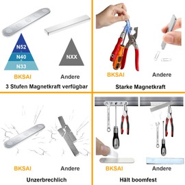 BKSAI BKSAI 12er Unzerbrechliche Magnete Selbstklebend Stark Magnetband zum Kleben Neodym Magnete Klebemagnete 58x10x2mm Magnetband Flach für Schule, Büro, Küche,Gewerbe, Kühlschrank, Whiteboard(N40)