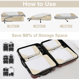 MMBAGSTOR Compression Packing Cubes - 10 Packing Cubes for Suitcases inc 5 Different Sizes Packing Compression Cubes and 5 Suitcase Organiser Bags (10 Beige)