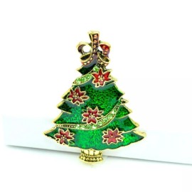 Unbranded  Enamel tree Christmas Brooch pin gold tone tree brooches gift present ideas