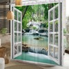 SDOTPMT Shower Curtain with Window View Spring Waterfall Trees Wilderness