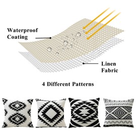 Artscope Outdoor Waterproof Cushion Covers 50x50cm Set of 4 Boho Farmhouse Outdoor Pillow Covers for Patio Garden Bench Living Room Sofa Farmhouse Decor（Geometry80-Black）