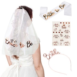 AIBAOBAO Hen Party Decoration, Bride to Be Decoration, Hen Party Accessories for Hen Party, Bachelorette Party Accessories with Bride Headband Tiara, Veil with Comb, Sash, Tattoo Sticker