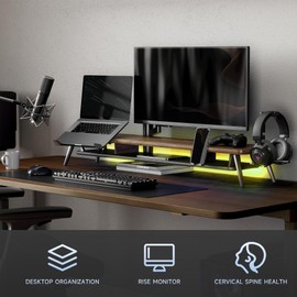 Fenge Monitor Stand, Dual Monitor Riser for 2 monitors with Adjustable Laptop Riser , 42.5 Inch Desk Shelf for Desk with Storage Holder