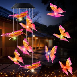 Solar Wind Chimes, Solar Hanging Butterfly Wind Chime Outdoor/Indoor, Waterproof Changing Led Solar Decor Light for Home, Patio, Garden, Window (Butterfly)