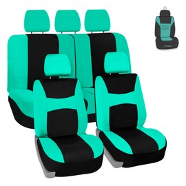 FH Group Car Seat Cover Light Breezy Mint Seat Cover Flat Foam Padding Cloth Full Set Automotive Seat Covers, Airbag Compatible & Split Rear Universal Fit Interior Accessories for Cars Trucks and SUV