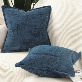 MADIZZ Decorative Chenille Neutral Pillow Covers 45x45 cm Blue Pack of 2 Throw Pillows for Couch Sofa Boho Accent Pillow Cases for Bed Cushion for Bedroom Living Room Modern Home Decor
