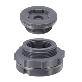 PATIKIL PVC Bulkhead Fitting with Plug NPT1-1/2", Bulkhead Water Tank Connector with Silicone Seal Gasket Garden Hose Fitting with Plug for Rain Bucket, Sinks, Aquariums, Gray