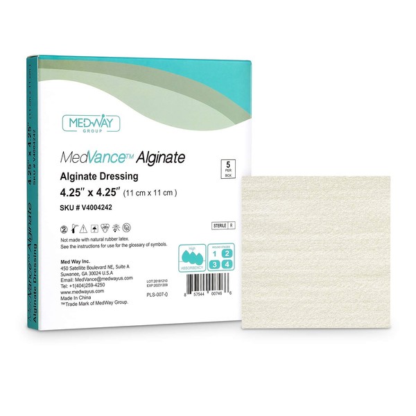 MedVance TM Alginate – Calcium Alginate Dressing 4.25"x4.25" Box of