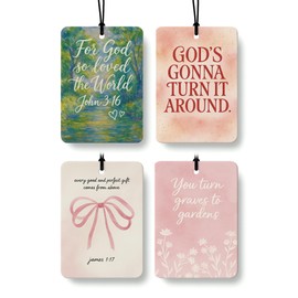 FISWAFY Green Pink Christian Car Air Freshener 4 Pcs, Coquette Preppy Bow Floral Religious Hanging Air Freshener for Cars Closet Drawer Books, Cute Christian Car Accessories Mirror Decor for Women