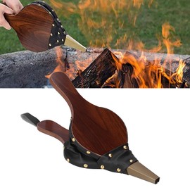11.8"X5.1" Wood Fireplace Bellow, Brown Fireplace Tool, Portable Manual Blower Fan for Outdoor Camping, BBQ Fire Tools