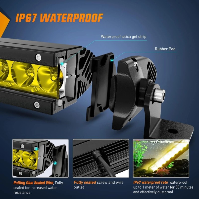 Nilight 17 Inch Amber Single Row Led Light Bar Super