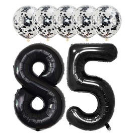Black 85 Foil Balloons 40" Jumbo Foil Balloons Confetti Balloons for 85th Birthday Wedding Anniversary Party Decorations