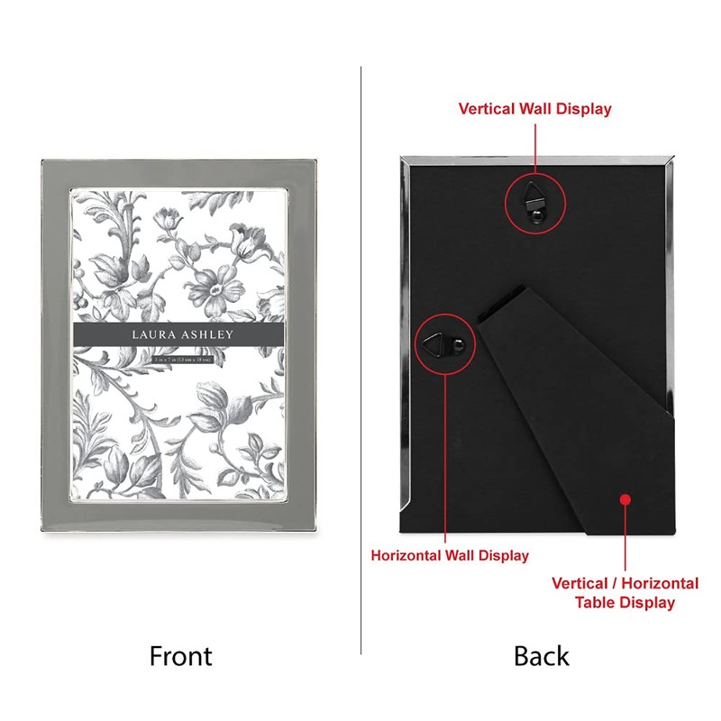 Laura Ashley 5x7 Gray Enamel Picture Frame, Silver Metal Edge