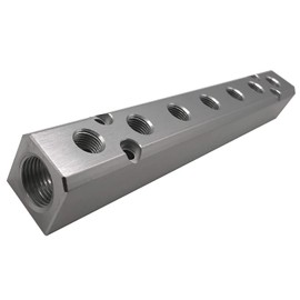 XMHF 7 Way Aluminum Alloy Pneumatic Manifold Air Distribution Block, 2x G1/2" Inlet, 2x G1/4" Outlet, Air Coupler Connector