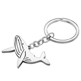 TIZURO Stainless Steel Cute Whale Keychain Fun Ocean Animals Car Keys Keyring Jewelry For Women Wallet Bags Charms Gifts (Silver)