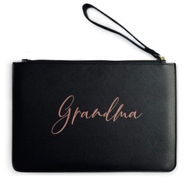 Grandma Clutch Bag - Grandma Gifts For Mothers Day Christmas Birthday Makeup Cosmetics Pouch - Rose Gold Print, Black
