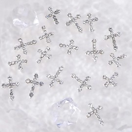 Crystal Cross Nail Charms - y2k Gems Nail Cross Charms - Gold & Silver Crystal Cross Nail Art, 3D Gems Cross Nail Charms for DIY Designs Supplies