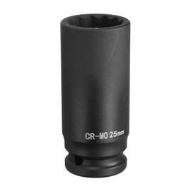 HARFINGTON 12-Point Deep Impact Socket 1/2 Inch Drive 25mm Metric Chrome Molybdenum Alloy Steel Spindle Axle Nut Impact Socket
