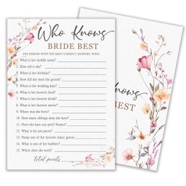Fbitey Wildflowers Bridal Shower Games Cards, 30 Guests Elegant Wedding Activity for Bachelorette Engagement Party Decorations Favors, Who Knows The Bride Best- A07