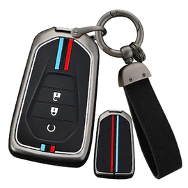 ontto Alloy Car key fob cover Fit for Isuzu New MU-X X Series DMAX D-Max X-Terrain Pickup Truck 2020 2021 2022 Smart key case keyring Key Shell Holder bag keychain Accessories 3 buttons Black B