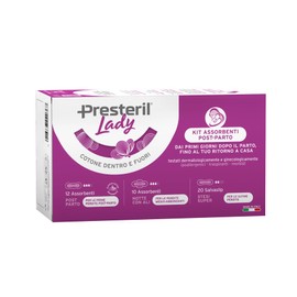 PRESTERIL Lady, Kit Mamma Post Parto, 42 Assorbenti e Salvaslip, COTONE ipoallergenico DENTRO E FUORI