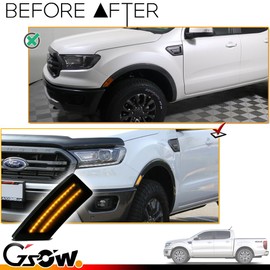 GSOWO 2 PCS Side Marker Lights for Ford Ranger Lariat XL XLT 2019-2023, Premium Ford Accessories 2019 2020 2021 2022 2023 Smoked Front Bumper Signal Lamps [Enhances Visibility] - Amber LED