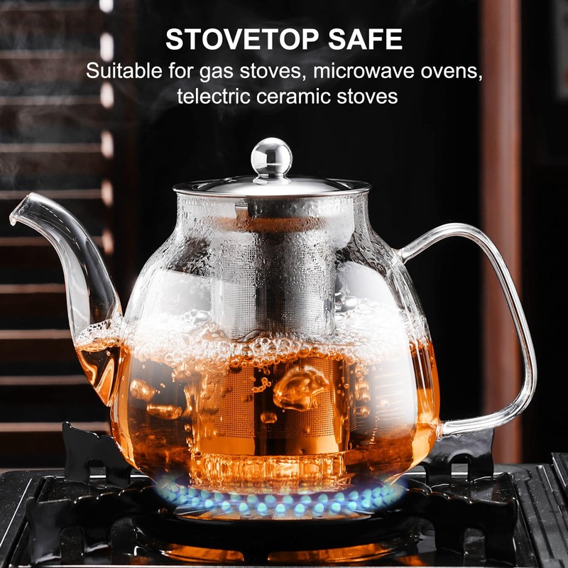 PARACITY Glass Teapot Stovetop 50 OZ/1500ml, Tea pot with Removable