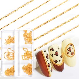 WOKOTO 6 Gold Nail Chains For Nail Art Metallic 3d Chains Fingernails Charms Glitter Bling Design Chain For Nails Gold Chain Nail Charms Nail Art Jewelrys Gold Jewels DIY Craft Decoration For Women