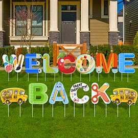 Back To School Decorations Yard Signs 13 Pieces Welcome Back To School Yard Decorations with Stakes for First Day of School Classroom Outdoor Garden Lawn Party Decorations