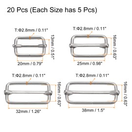 sourcing map Sliding Buckles Metal Rectangle Adjuster Triglides Sliding Buckles Roller Pin Buckles Strap Adjuster for, silver