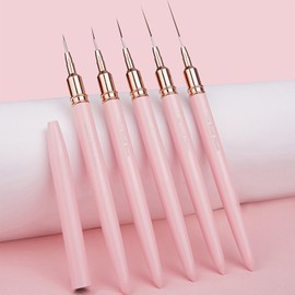 5Pcs Metallic Nail Art Liner Brush Set, UV Gel Polish Painting Tools for Long Lines, Thin Details, Fine Drawing, Sizes 4/8/12/20/25mm (Pink)