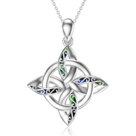 YAFEINI Witches Knot Necklace 925 Sterling Silver Witch Knot Celtic Knot Pendant Necklaces with Abalone Shell Wiccan Pagan Witchy Jewelry Irish Gifts for Women