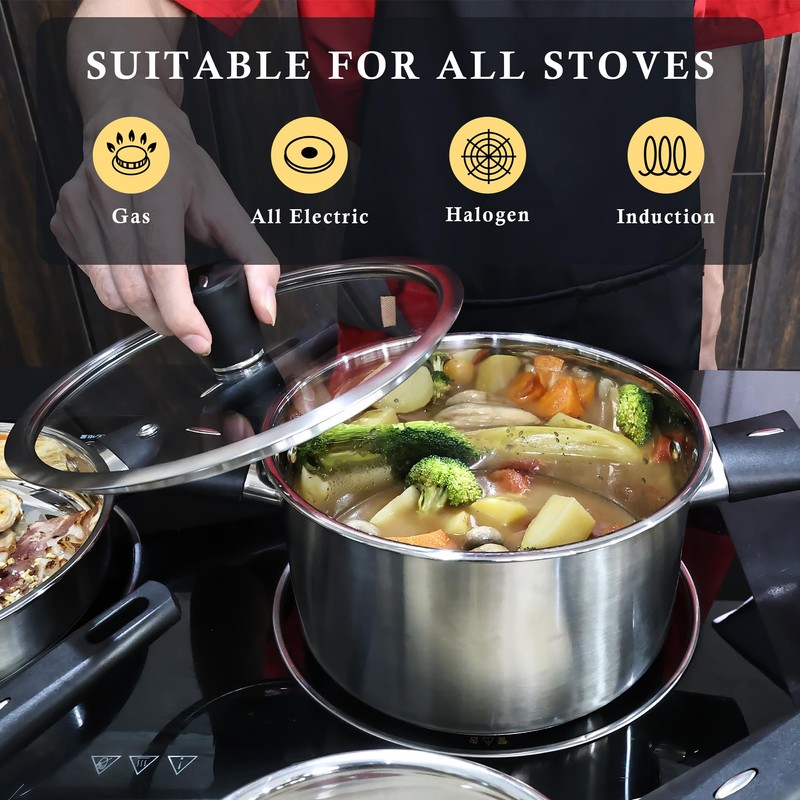 Meythway 𝐔𝐏𝐆𝐑𝐀𝐃𝐄 Stainless Steel Pots and Pans Set Non Toxic,