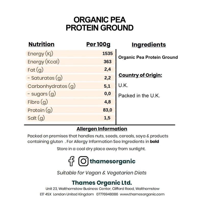 Thames Organic Organic Pea Protein Ground - Premium Vegan Supplement