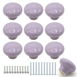 Joyangy 10Pack Ceramic Cabinet Knobs, 1.26Inch/32mm Purple Round Drawer Dresser Knob Pulls Handle with Screws, for Kitchen Cupboards, Wardrobes, Children's Rooms, Bedroom Furniture & Office Desks