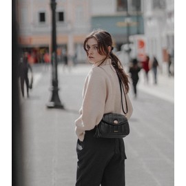 Missnine Women Shoulder Bag PU Leather Shell Bag, black