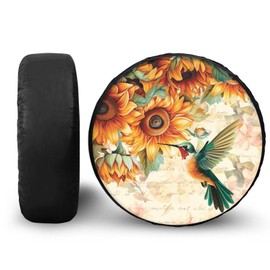 Tupalatus Wheel Tire Protectors for Campers Wrangler Spare Tire Cover Durable Waterproof Dust-Proof Wheel Cover Universal Fit for Trailer, SUV 17 18 19 inch, Hummingbird Sunflower