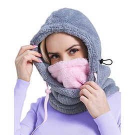 Sicilla Balaclava Ski Mask Winter Thermal Face Mask Cover for Men Women Warmer Windproof Breathable,Cold Weather Gear for Skiing,Outdoor Gear-GrayPink