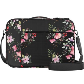 DEHITE Bible Cover Case for Women – Bible Carrying Bag Large Size – | Fits Book 10.1 x 7.1 x 1.9 IN | Pen Slots | Zippered Pocket | Shoulder Strap | Premium Fabric – Black Floral Christian Gifts