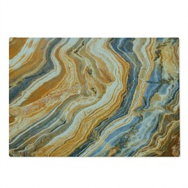 Lunarable Marble Print Cutting Board, Colorful Rock Quartz Surface Background Formation Abstract Picture, Decorative Tempered Glass Cutting and Serving Board, Large Size, Slate Blue Apricot