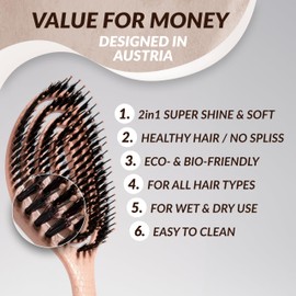 Organic Hair Brush without Pulling with Boar Bristles - Detangling Brush with Unique Spiral, Sustainable Material - Perfect for Wet & Dry Hair, More Shine, Volume & Healthy Hair Care, Natural
