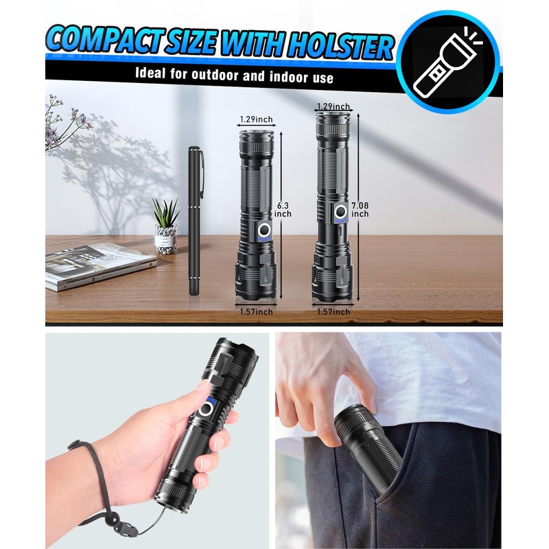 Vnina Flashlights High Lumens Rechargeable USB C Flash Light, Super