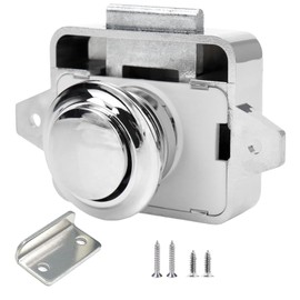 MejaRizon Push Lock Zinc Alloy Push Lock, Keyless RV Cabinet Locks with Large Push Button, Camping Cabinet Lock Suitable for Cupboard, Wooden Cabinet, Motorhome (Silver)