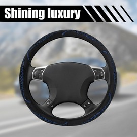 Zpana Bling Car Steering Wheel Cover, Crystal Rhinestones 15 Inch Vehicle Protector, Diamond Sparkling Automotive Protective Guard Accessories, Universal for SUV, Sedan, Truck (Blue)