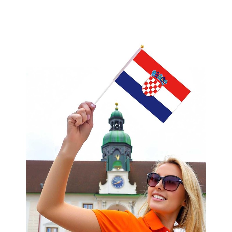 25 Packs Small Croatia Flags on Handheld Stick，Miniature Croatian Flag