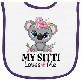 inktastic My Sitti Loves Me Grandchild Koala Baby Terry Cloth Bib White and Purple 46dc1