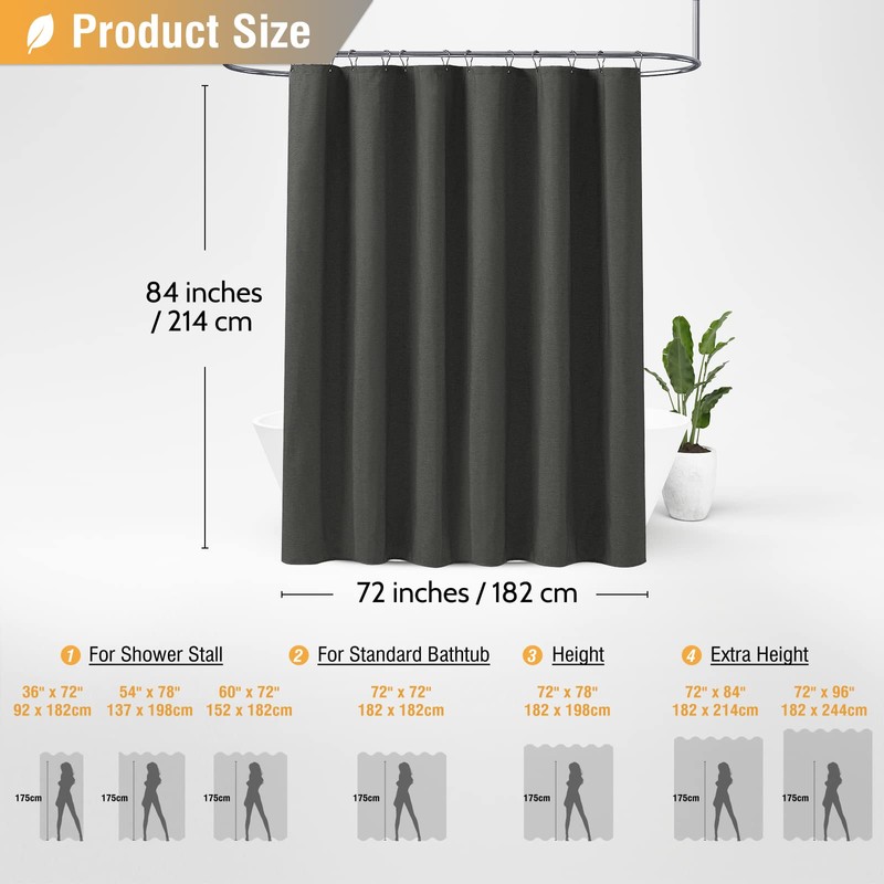 BTTN Extra Long Shower Curtain - 84 Inch Gray Linen