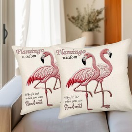 Fukeen Pink Flamingo Pillow Covers 18x18 Inch Set of 2 Be a Flamingo in a Flock of Pigeons Quotes Throw Pillow Cases Summer Tropical Birds Outdoor Cushion Cover for Sofa Couch