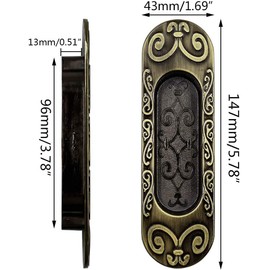 Biaungdo 2 Pcs Recessed Flush Handles Stainless Steel Finger Oval Pulls Sliding Door Plate Cabinet Drawer Pulls Handles Antique Bronze 147mm/5.78"